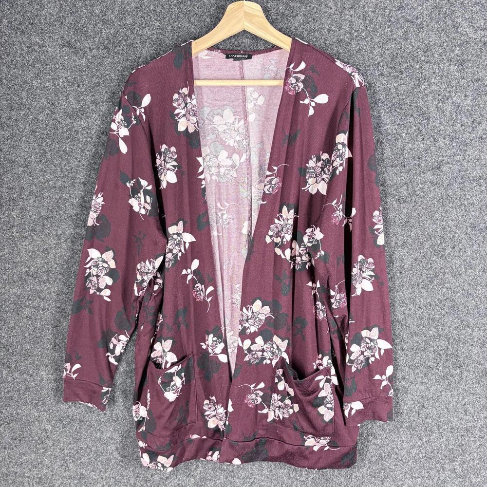 Lane Bryant Cardigan Women 14/16 Purple Floral Long Sleeve Open Front Pockets